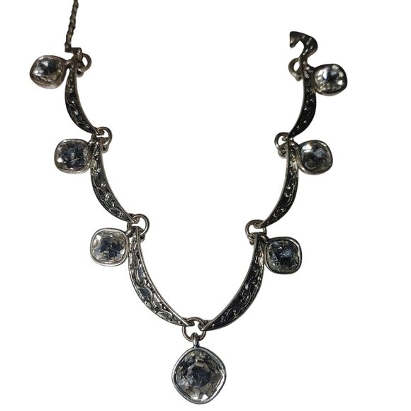 Trifari Jewelry - Crown Trifari Crystal Pave Necklace Vintage Silver Tone Filigree Clear Cushion